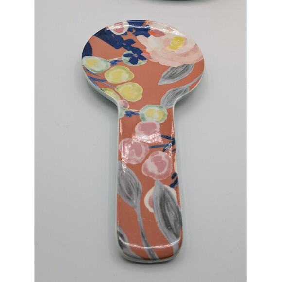 Anthropologie Remi Floral Salt/Pepper Shakers w/Tray and Spoon Rest. Set of 4. - Picture 2 of 10